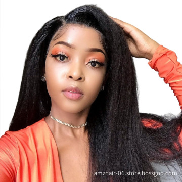 Cheap Raw Brazilian Virgin Straight Yaki Human Hair Hd Full Lace Frontal Closure Wig Pre Plucked Lace Front Wig for black women